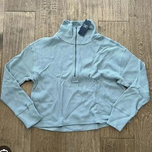 A&F cropped waffle half zip
